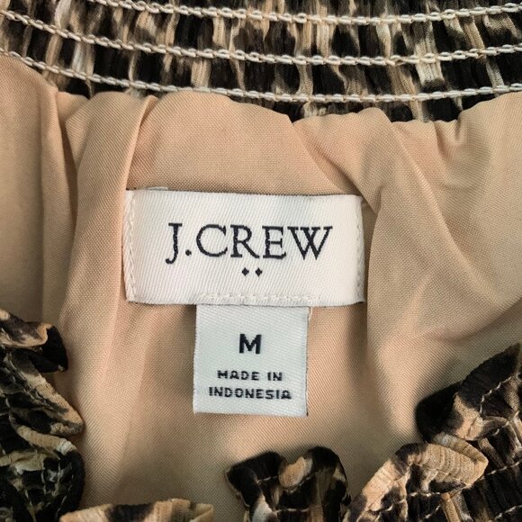 J CREW FACTORY Animal Print Smocked Neck Long Sleeve Career Blouse Top - Picture 3 of 5